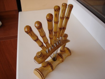 Ножи набор из 6 шт. на подставке, бамбуковая ручка. оригинальные, раритетные, пр. . фото 5