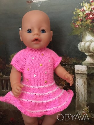 Нарядное вязаное платье на куклу Беби борн.. . фото 1