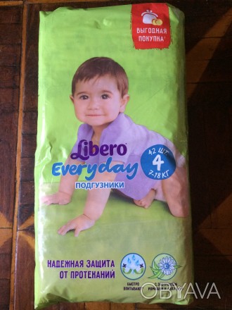 Продам детские подгузники Libero Every day 4:
4-ка ( 7-18 кг) 42 шт. Цена 165 г. . фото 1