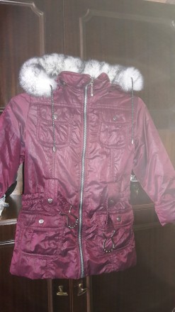 Куртка демисезонная для девочки рост 128 см, сделана в Украине, бордового цвета . . фото 2