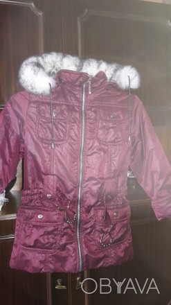 Куртка демисезонная для девочки рост 128 см, сделана в Украине, бордового цвета . . фото 1