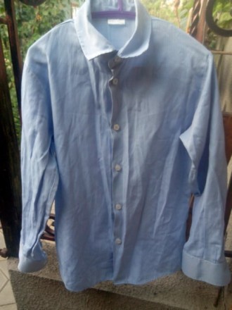 Рубашка голубого цвета в белую полоску р. 140. Украинский бренд- Bebepa. Состоян. . фото 5