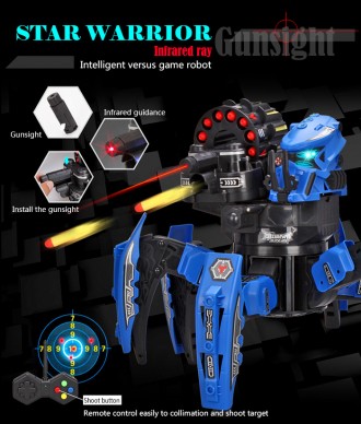 Радиоуправляемый робот-паук Space Warrior, стреляющий ракетами, со световыми и з. . фото 6