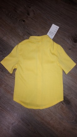 Рубашка на мальчика с коротким рукавом желтого цвета с вышивкой "очки" на нагруд. . фото 3