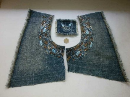 Набор декоративный для творчества, поделок джинсовая ткань с красивой вышивкой в. . фото 3