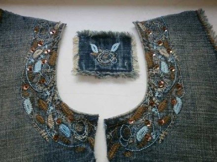 Набор декоративный для творчества, поделок джинсовая ткань с красивой вышивкой в. . фото 2