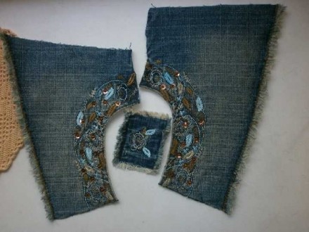 Набор декоративный для творчества, поделок джинсовая ткань с красивой вышивкой в. . фото 6