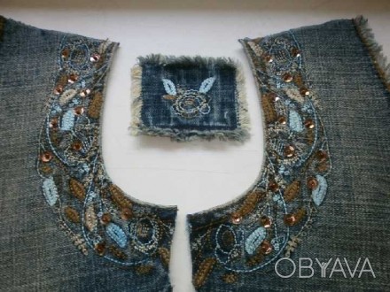 Набор декоративный для творчества, поделок джинсовая ткань с красивой вышивкой в. . фото 1