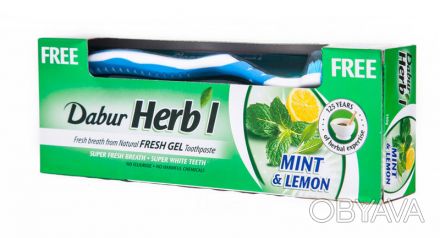 Освежающая аюрведическая зубная паста-гель Dabur Herb’l Mint & Lemon с уникальны. . фото 1