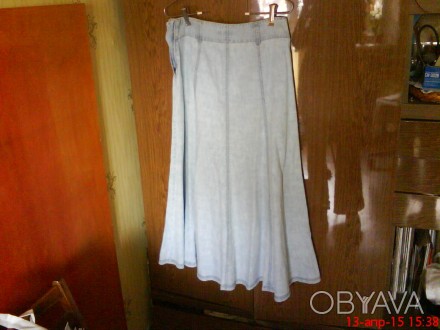 1.Юбка джинсовая, голубая, европейский размер 40, мягкая ткань, годе; 2.юбка джи. . фото 1